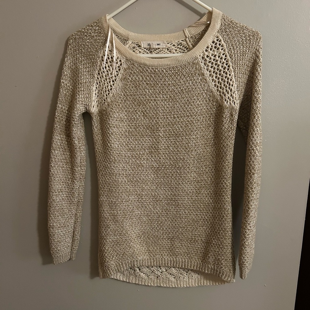Light Beige Open-Knit Raglan Sweater